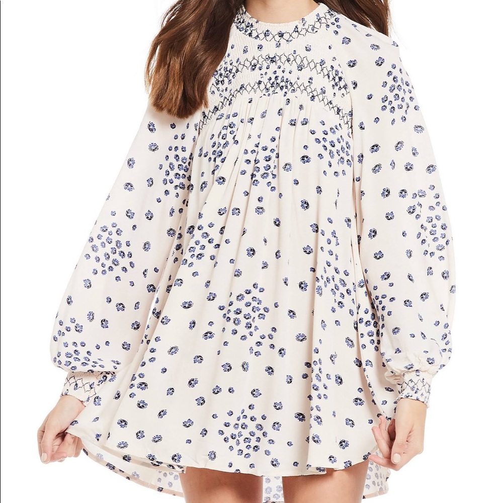 🦋 Free People Floral Smock Neck Blouse Size M